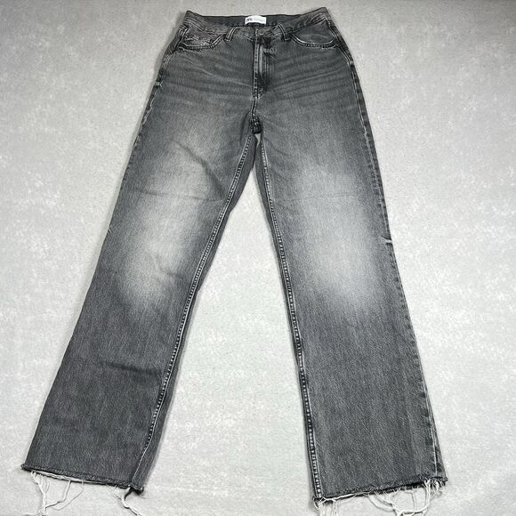 Zara Denim Jeans Womens 6 Gray High Rise Full Length Wide Leg 100% Cotton Blend - Picture 2 of 11